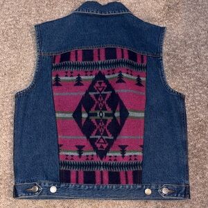 VINTAGE PENDLETON denim vest southwestern-style virgin wool blanket back small